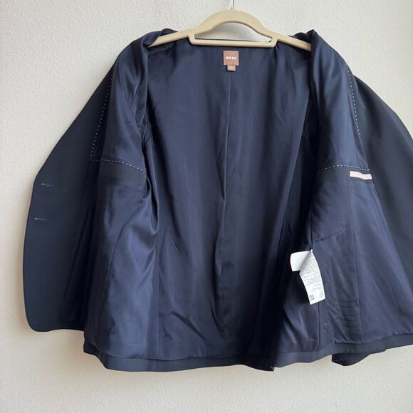 Hugo Boss Jiletara Virgin Wool Navy Blue Two Button Blazer Office Coat Size 14 - Picture 6 of 8